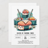 キュートすしパーティー誕生日 招待状 (正面/裏面)