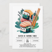 キュートすし冒険子供の誕生日 招待状 (正面/裏面)