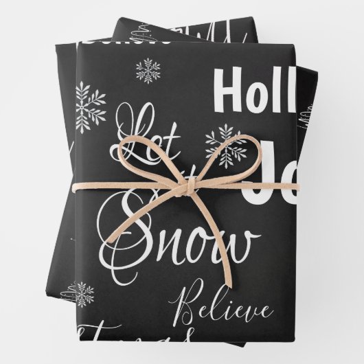 キュートそれを雪黒陽気クリスマス引用文ギフト ラッピングペーパーシート (インサイチュ)
