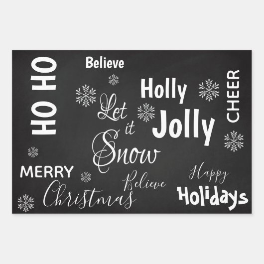 キュートそれを雪黒陽気クリスマス引用文ギフト ラッピングペーパーシート (正面)