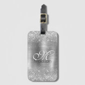 キュートつや消しメタル銀フェイクグリッターモノグラム ラゲッジタグ (正面縦)