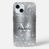 キュートつや消しメタル銀フェイクグリッターモノグラム Case-Mate iPhoneケース (裏面)
