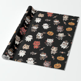 キュートでお化けっぽいハロウィンの猫の包装紙 ラッピングペーパー