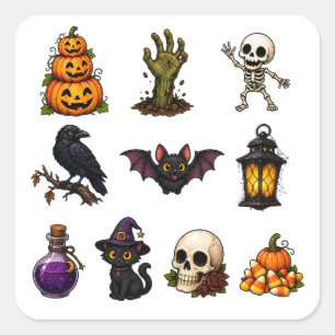キュートでお化けなハロウィンステッカーシート - カボチャ スクエアシール