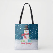 キュートでかわいいクリスマスの雪だるま トートバッグ (正面)