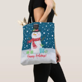 キュートでかわいいクリスマスの雪だるま トートバッグ (クローズアップ)