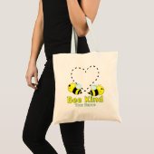 キュートでかわいいハチのハート "Bee Kind" 名前入りデザイン トートバッグ (正面(商品))