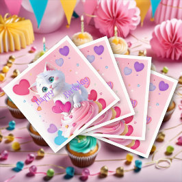 キュートでかわいい白い子猫のカップケーキの誕生日パーティー スタンダードカクテルナプキン
