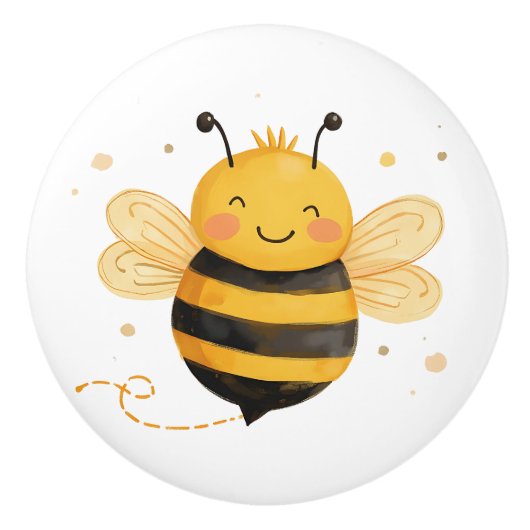 キュートでまんまるなハチ「Bee Happy」 セラミックノブ (正面)