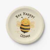 キュートでまんまるハチの"Bee Happy" ペーパープレート (正面)