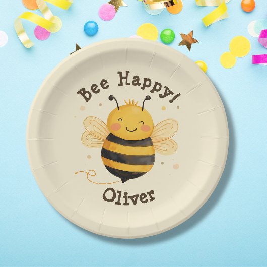 キュートでまんまるハチの"Bee Happy" ペーパープレート