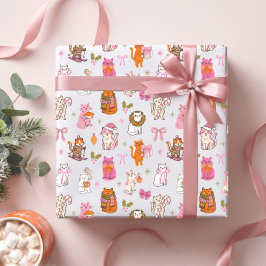 キュートでカラフルなレトロホリデークリスマスキャット ラッピングペーパー