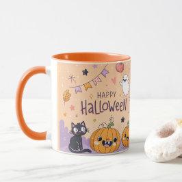 キュートでスプーキーなオレンジ色のハロウィン コーヒー カップ