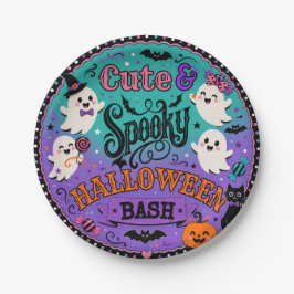 キュートでスプーキーなハロウィンのおばけとカボチャのバッシュ ペーパープレート
