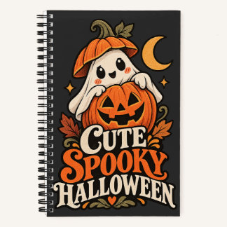 キュートでスプーキーなハロウィンのゴーストパンプキン レトロイラスト ノートブック