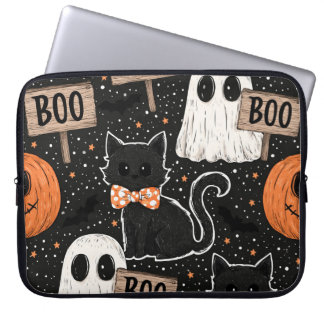 キュートでスプーキーなハロウィンパーティーの猫と幽霊のブー ラップトップスリーブ
