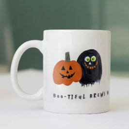 キュートでスプーキーなハロウィンモンスターズ ブラックスケッチ ツートーンマグカップ