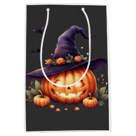 キュートでスプーキーなハロウィン - かぼちゃ  ミディアムペーパーバッグ