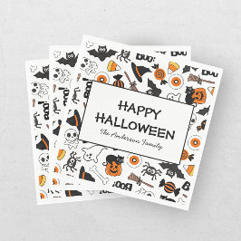 キュートでスプーキーなハロウィン ブラック＆オレンジ スタンダードランチョンナプキン