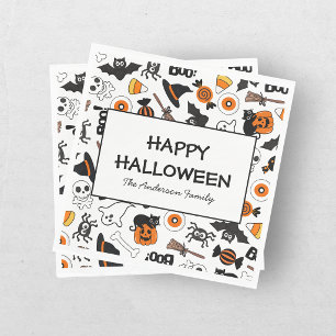 キュートでスプーキーなハロウィン ブラック&オレンジ スタンダードランチョンナプキン