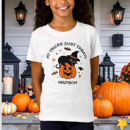 キュートでスプーキーなハロウィン ブラック&オレンジ Tシャツ