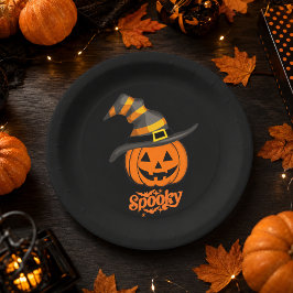 キュートでスプーキーなパンプキンウィッチハット ハロウィン ペーパープレート