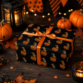 キュートでスプーキーなパンプキンウィッチハット ハロウィン ラッピングペーパー