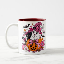 キュートでスプーキーなピンクのハロウィンコーヒーカップ ツートーンマグカップ