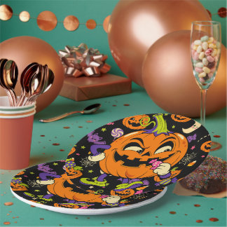 キュートでスプーキーなレトロかわいいハロウィン ペーパープレート