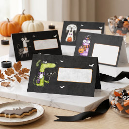 キュートでスプーキーな水彩ハロウィンパーティー プレイスカード