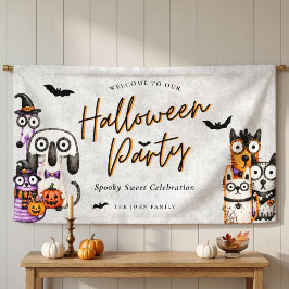 キュートでスプーキーな水彩ハロウィンパーティー 横断幕