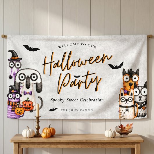 キュートでスプーキーな水彩ハロウィンパーティー 横断幕