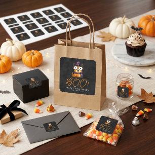 キュートでスプーキーなBOOのハロウィンパーティー ウォーターカラー スクエアシール