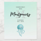 キュートでハッピーなクラゲのワイン作り ワインラベル (シングルラベル)