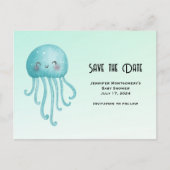 キュートでハッピーな青緑色のクラゲ インビテーションポストカード (正面)