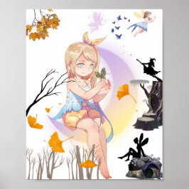キュートでファンタジックな妖精の女の子の自然をテーマにしたポスター ポスター