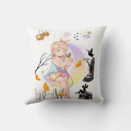キュートでファンタジックな妖精の女の子 魔法の自然の装飾 クッション