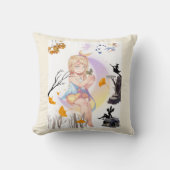 キュートでファンタジックな妖精の女の子 魔法の自然の装飾 クッション (正面)