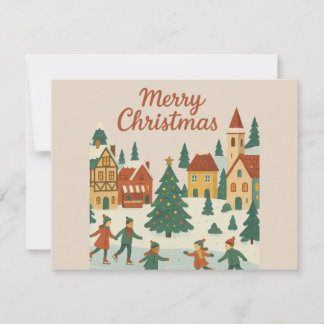 キュートでファンタジーな冬の街のクリスマスカード 招待状