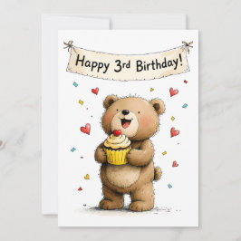 キュートでホイッシカルなテディベアの3歳の誕生日おめでとう フラット カード