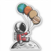 キュートでホイッシカルな宇宙飛行士、惑星、宇宙、カスタム シール (正面)