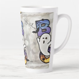 キュートでホラーなハロウィーンのお化け、幽霊、コウモリ、クモ カフェラテマグ