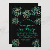 キュートでモダンなスパークリングブラックニューイヤーイブパーティー 招待状 (正面/裏面)