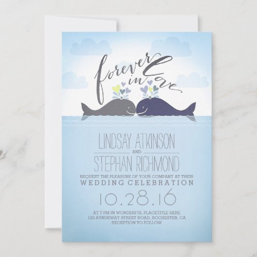 キュートでロマンチック航海のな結婚クジラ 招待状 (正面)