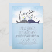 キュートでロマンチック航海のな結婚クジラ 招待状 (正面/裏面)