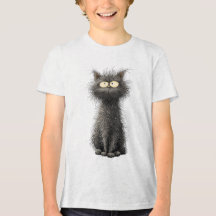 キュートで変わったふわふわ黒猫グラフィックTシャツ