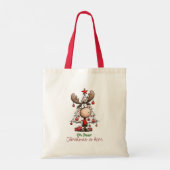 キュートで変わったトナカイの「Oh Deer, Christmas Is Here」 トートバッグ (裏面)