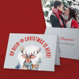 キュートで楽しい赤と白のトナカイの冬のクリスマス 写真 シーズンカード