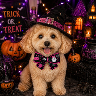 キュートで楽しい黒いピンクのハロウィンガールゴーストブー グログランリボン