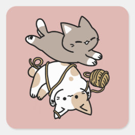 キュートで遊び心のある猫のデザイン - 楽しいパウとプレイ アート スクエアシール